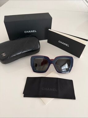 CHANEL Women's Blue & Red Oversized Sunglasses